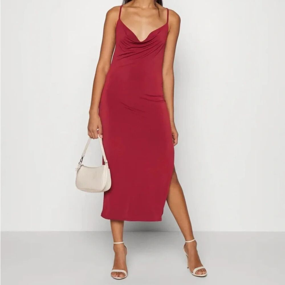 Abercrombie & Fitch Backless Cowl Neck Midi Dress Burgundy Size Medium Petite